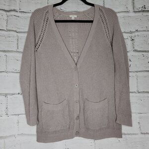 BP Tan Long Sleeved Button-Up Women's Knit Sweater Boyfriend Cardigan Size Small